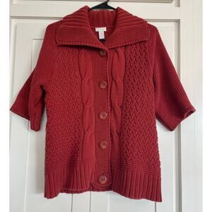 Chico's Cable Knit rust mid sleeve cardigan sweater Chico size 2, large/12